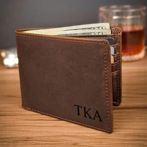 Personalized Leather Wallet for Him Premium Engraved Custom Bifold with Name Date Logo Anniversary Birthday Groomsmen Gift for Husband Dad