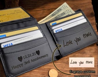 Mens Personalized Leather Wallet, Anniversary Gift For Husband, Groomsman Gift, Custom Gift for Boyfriend, Genuine Leather Wallet RFID