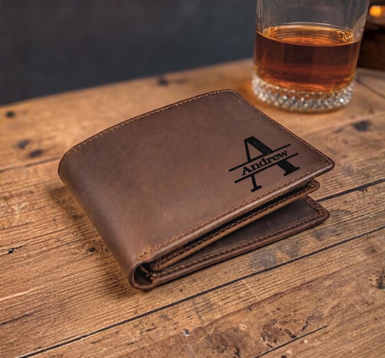 Engraved Premium Leather Wallet - Personalized Bifold RFID Wallet - Best Selling Gift For Men - Ships Fast image 1