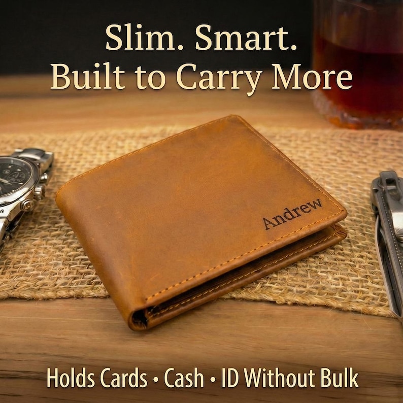 Engraved Premium Leather Wallet - Personalized Bifold RFID Wallet - Best Selling Gift For Men - Ships Fast image 3