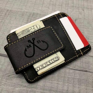 Custom Money Clip Wallet, Mens Money Clip with Name, Money Clip Wallet, Wallet with Initials, Genuine Leather