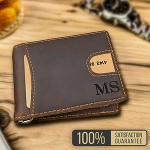 Billetera con clip para billetes, billetera personalizada para hombre, billetera de cuero con clip para billetes, billetera delgada personalizada, regalo de aniversario para el esposo, regalo para papá, delgada, de grano completo