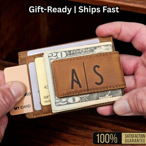 Billetera de cuero personalizada con clip para billetes, billetera delgada personalizada para hombre, regalo para esposo, papá, padrino, aniversario, cumpleaños, graduación.