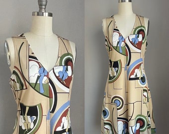 Vintage 1970’s Novelty Print Glamour Ladies Mini Dress XS