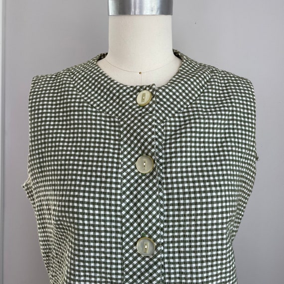 Vintage 1960’s Olive Checked Seersucker Shorts Ro… - image 2