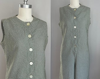 Vintage 1960 Olive Karierte Seersucker Shorts Romper mit Tasche Medium