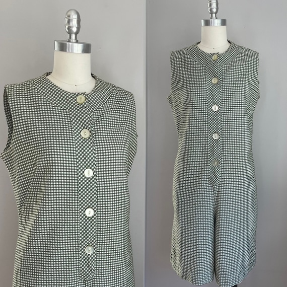Vintage 1960’s Olive Checked Seersucker Shorts Ro… - image 1