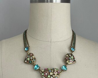 Vintage 1990’s Betsey Johnson Enamel Rhinestone and Pearl Hearts Necklace + Earrings