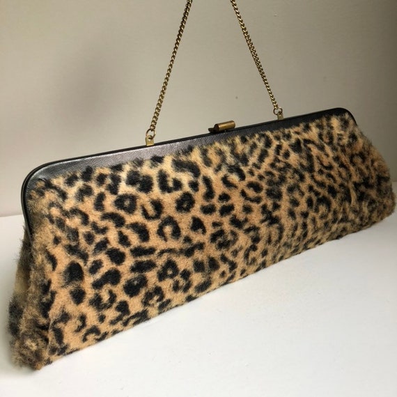 Vintage 1950's Faux Leopard Fur Convertible Clutch