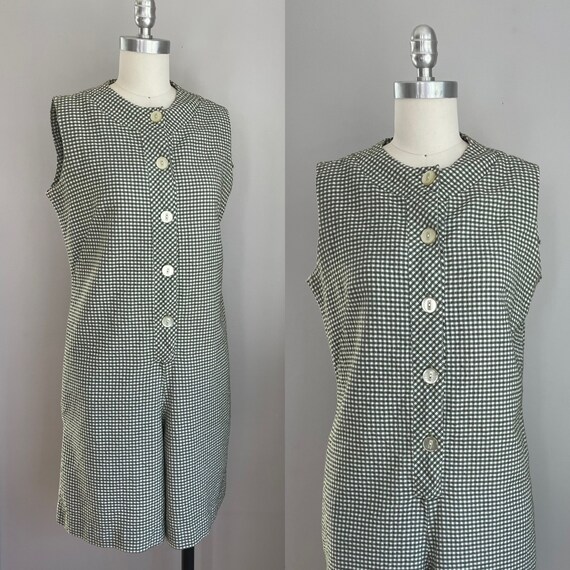 Vintage 1960’s Olive Checked Seersucker Shorts Ro… - image 4