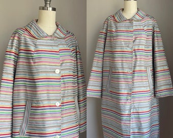 Vintage 1960’s Springtime Rainbow Stripe Trench Swing Coat with pockets Large