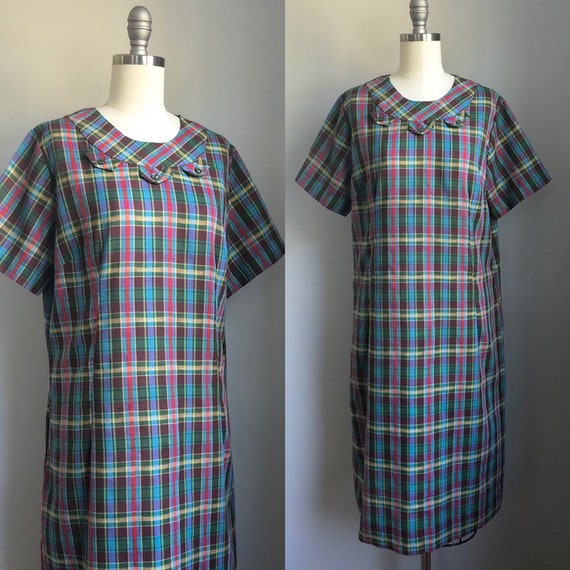 Vintage 1960's Rainbow Plaid Day Dress with pocket