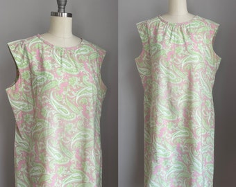 Vintage 1960’s Pink and Celery Green Shift Dresz Large XL