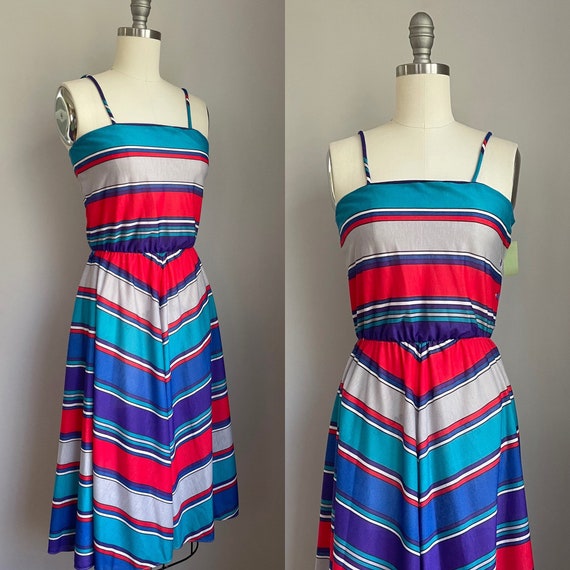 Vintage 1970’s Chevron Stripe Sun Dress Size XS - image 1