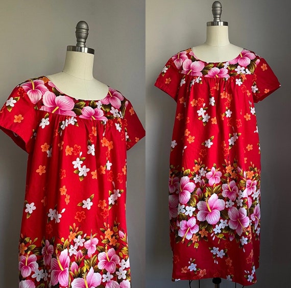 Vintage 1960's Tropical Floral Hawaiian Muu Muu D… - image 1