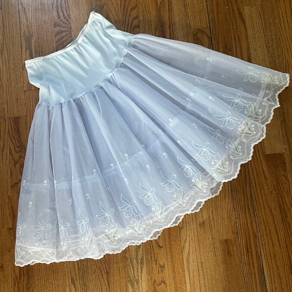 Vintage 1950’s Pale Blue Flocked Floral Crinoline… - image 2