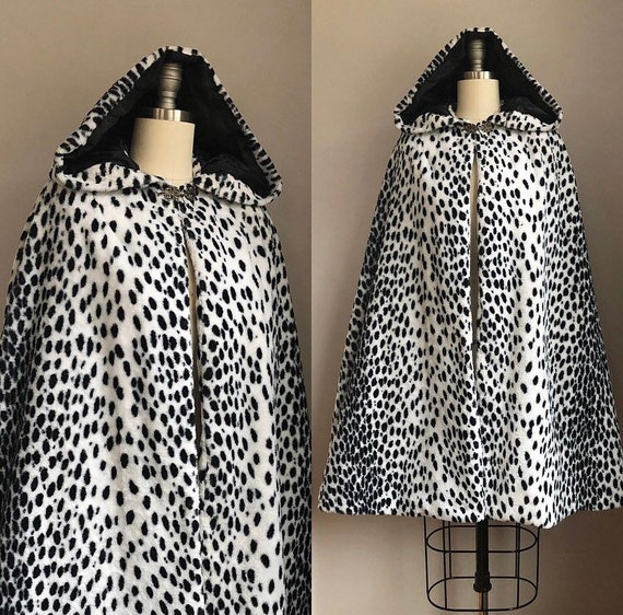 Vintage 1960's Hooded Faux Snow Leopard Fur Cape S