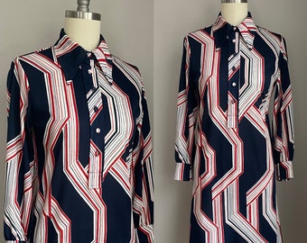 Vintage 1960’s Mod Red White and Blue Print Dress XS