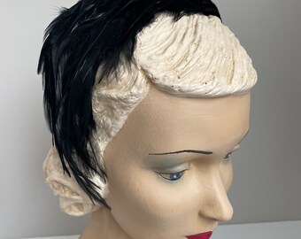 Vintage 1950’s Black Feathered Headband Headpiece