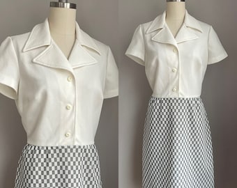 Mod Vintage jaren 1960 grijs en wit geruite jurk medium