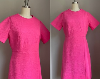 Vintage Mod 1960's Hot Pink Dress Size Medium
