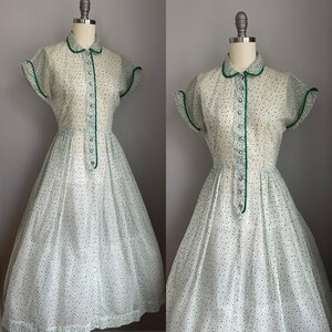 Vintage 1950s Green Flocked Dress