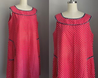 vintage jaren 60 rode polkadot huisjurk met zakken medium