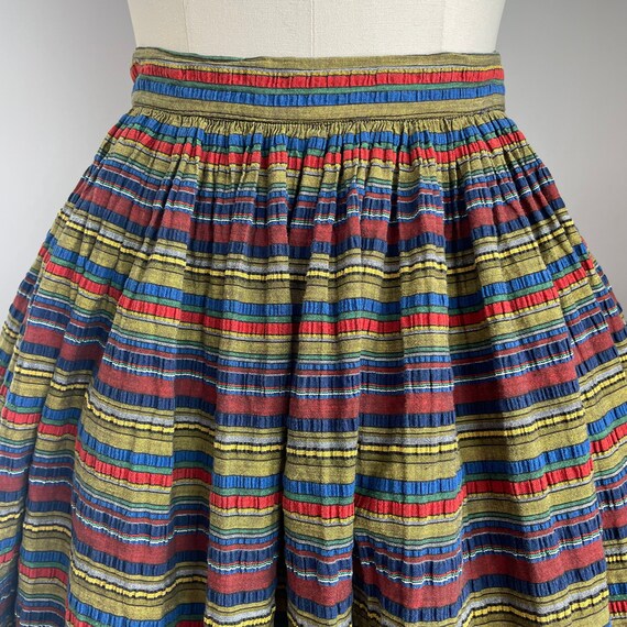 Vintage 1950's Rainbow Cabana Stripe Cotton Skirt… - image 2