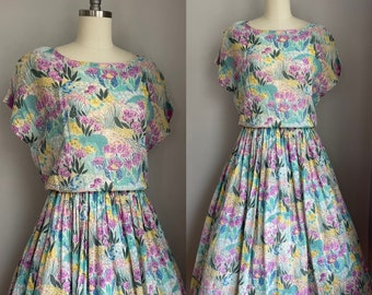 Vintage jaren 1970 katoenen gaas bloemenprint jurk India Medium