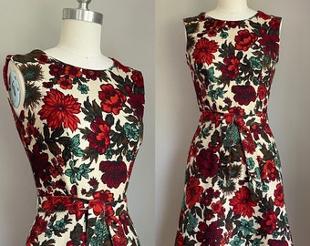 Vintage 1960's Poppies and Floral Belted Dress XS