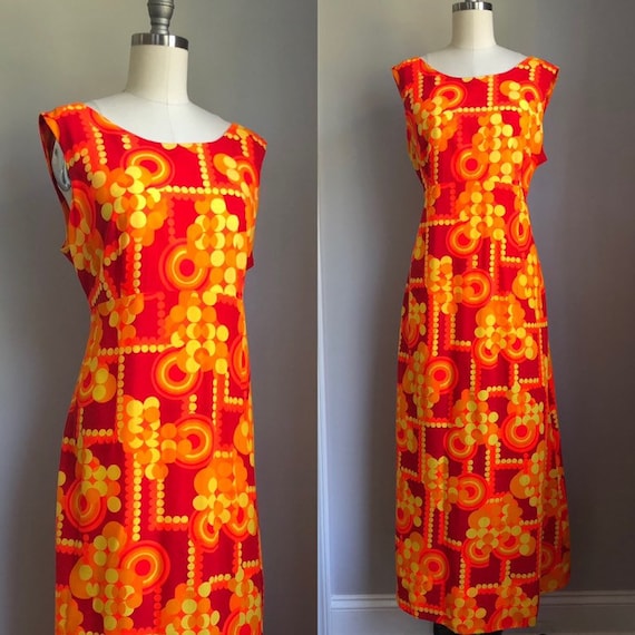 Vintage Mod 1960's Polkadot Maxi Dress Hawaii Size