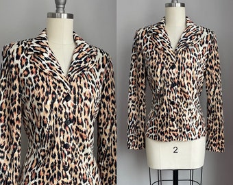 Vintage jaren 1980 button-up luipaardprint top blouse XS
