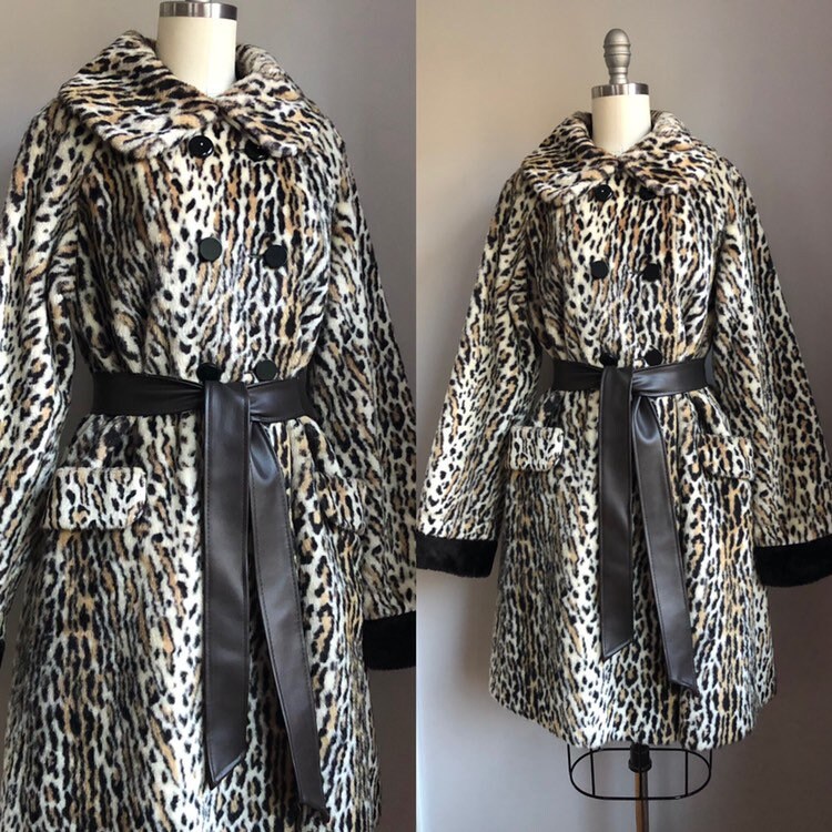 60's 70's Lady's Leopard Coat 【SWAHIRI】 Vintage 1960s Faux Leopard Fur Coat Swahili Fitted M L | eBay