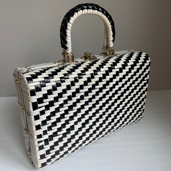 Big Vintage 1960’s Black and White Wicker Purse