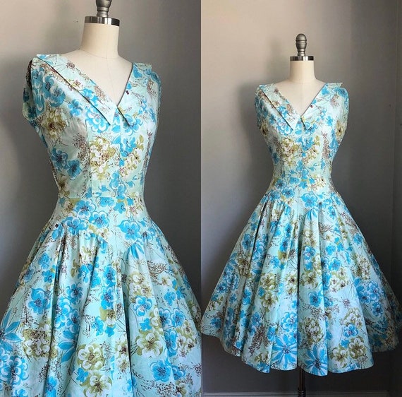 Vintage 1950's Blue and Green Floral California Co