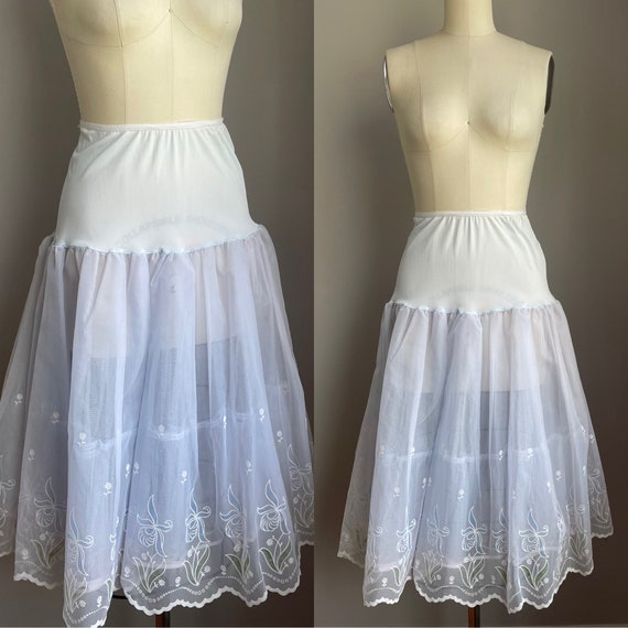 Vintage 1950’s Pale Blue Flocked Floral Crinoline… - image 1