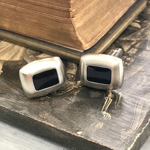 Vintage Cufflinks, Silverplate and Black Onyx