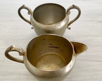 Vintage Pewter Cream and Sugar Set, Old Colonial Pewter