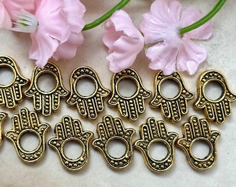 Lot de 6 breloques vintage Hamsa en or - Fleur réversible 15 mm, perles pour la fabrication de bijoux