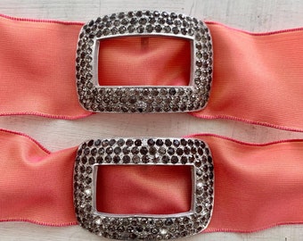 Vintage Marshall Field & Co Rhinestone Shoe Buckles, Pair, Silver Tone Art Deco Shoe Buckles, Vintage Shoe and Craft Findings
