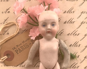 Poupée de poche antique en porcelaine et biscuit, Itty Bitty Baby, pièces de poupée articulées mobiles