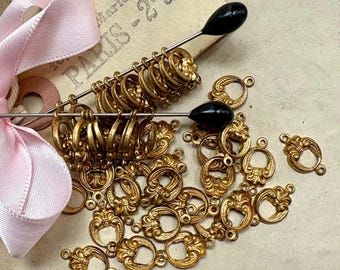 Lot of 12 Ornate Antique Gold Tone Metal Connectors – Victorian Baroque Rococo Filigree Jewelry Findings Links