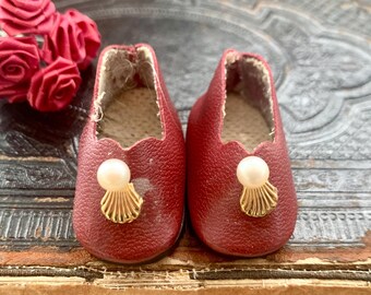 Chaussures de poupée vintage - Chaussures à enfiler rouges