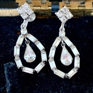 Vintage Clip on, Screw Back Earrings, Crystal Rhinestone Fancy Drop Earrings