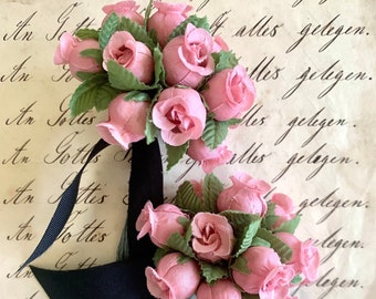 Vintage Pink Satin Rose Millinery Flowers, Dusty Rose Floral Bouquets