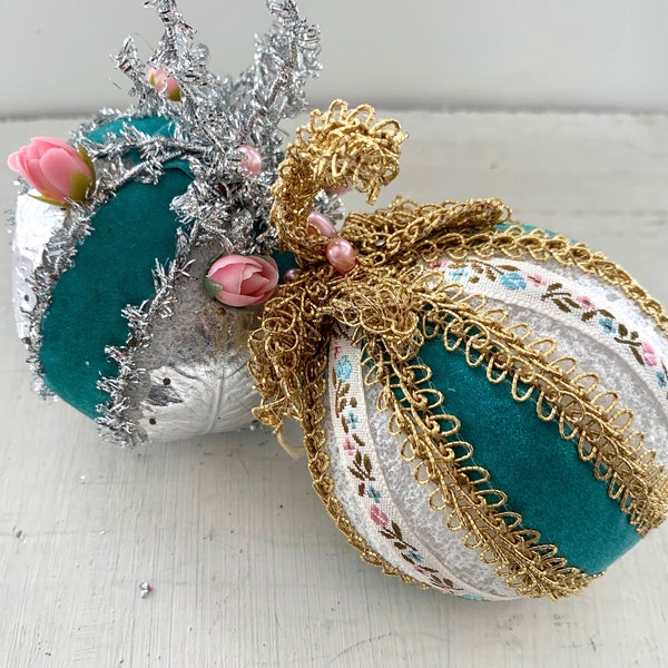 Vintage Tree Ornaments, Christmas Handmade Ball Ornament, Boho Style Turquoise and Pink Holiday Décor, Instant Collection