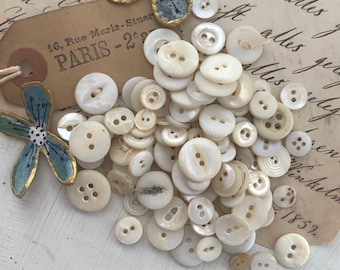 100 Mother of Pearl Shell Button Collection, MOP Buttons, Vintage Sewing Notions