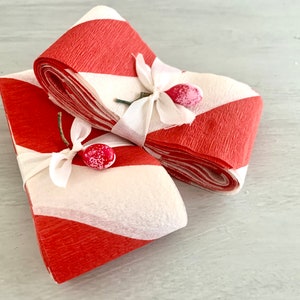 Red and White Stripe Vintage Crepe Paper - 6 yards