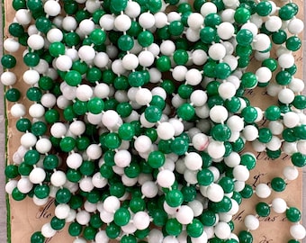 Vintage Green & White Plastic Bead Garland Lot – 3 Continuous Strands ≈23 ft Total | Christmas Tree, St. Patrick’s Day and Craft Supply