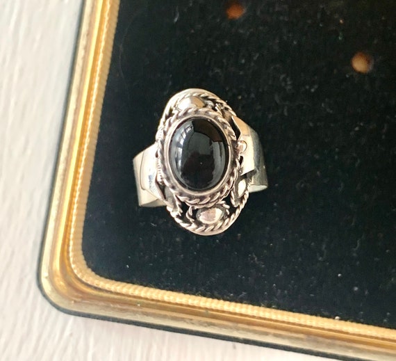 Vintage Mexican Black Onyx & Silver Ring - image 1